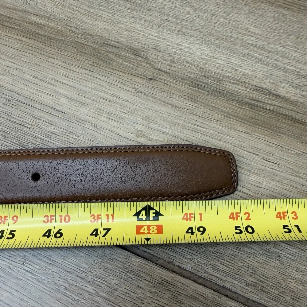 Cole Haan Leather Dress Belt Mens 44 Brown Detail Stitched Edge Silver Buckle